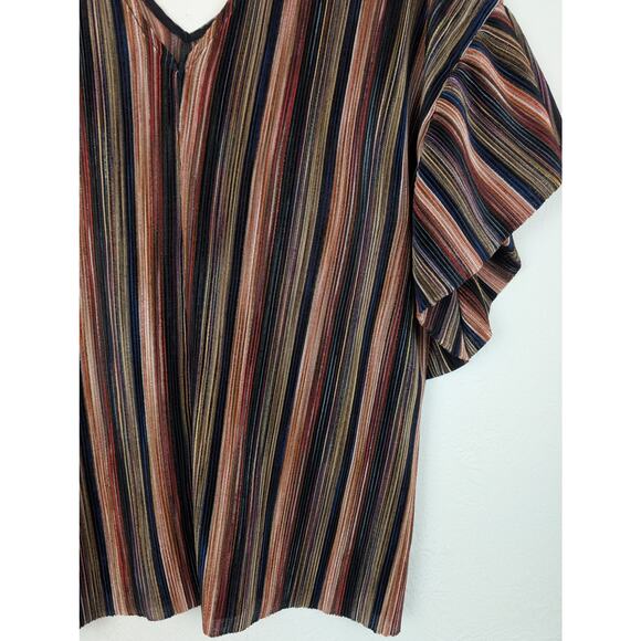 Anthro Vanessa Virginia Top Bienville Metallic Striped Flutter Glam Black Size S - Picture 8 of 12
